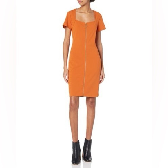 nanette NANETTE LEPORE Square Neck Short Sleeve Dress With Front Zipper PreOwned - Picture 1 of 9